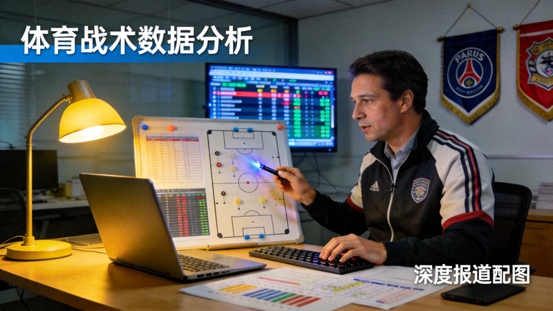 体育深度报道文章配图 - 分析师在工作室里进行数据研究与战术讲解